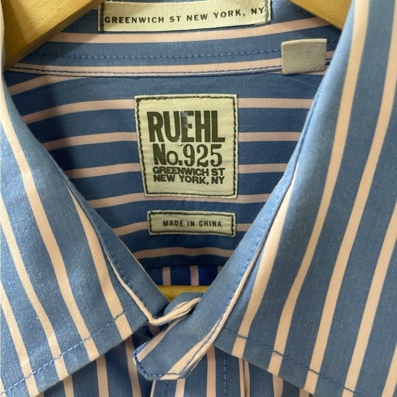 Ruehl No 925 Men’s Size XL Blue White Pin Striped Shirt Long Sleeve 100% Cot - Picture 3 of 7